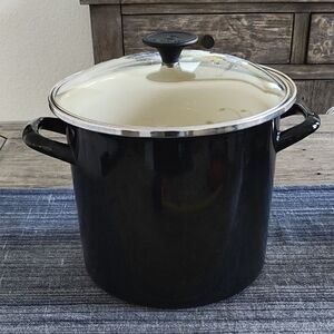 LE CREUSET Black Onyx Enamel Steel 8 qt. Stockpot with glass lid